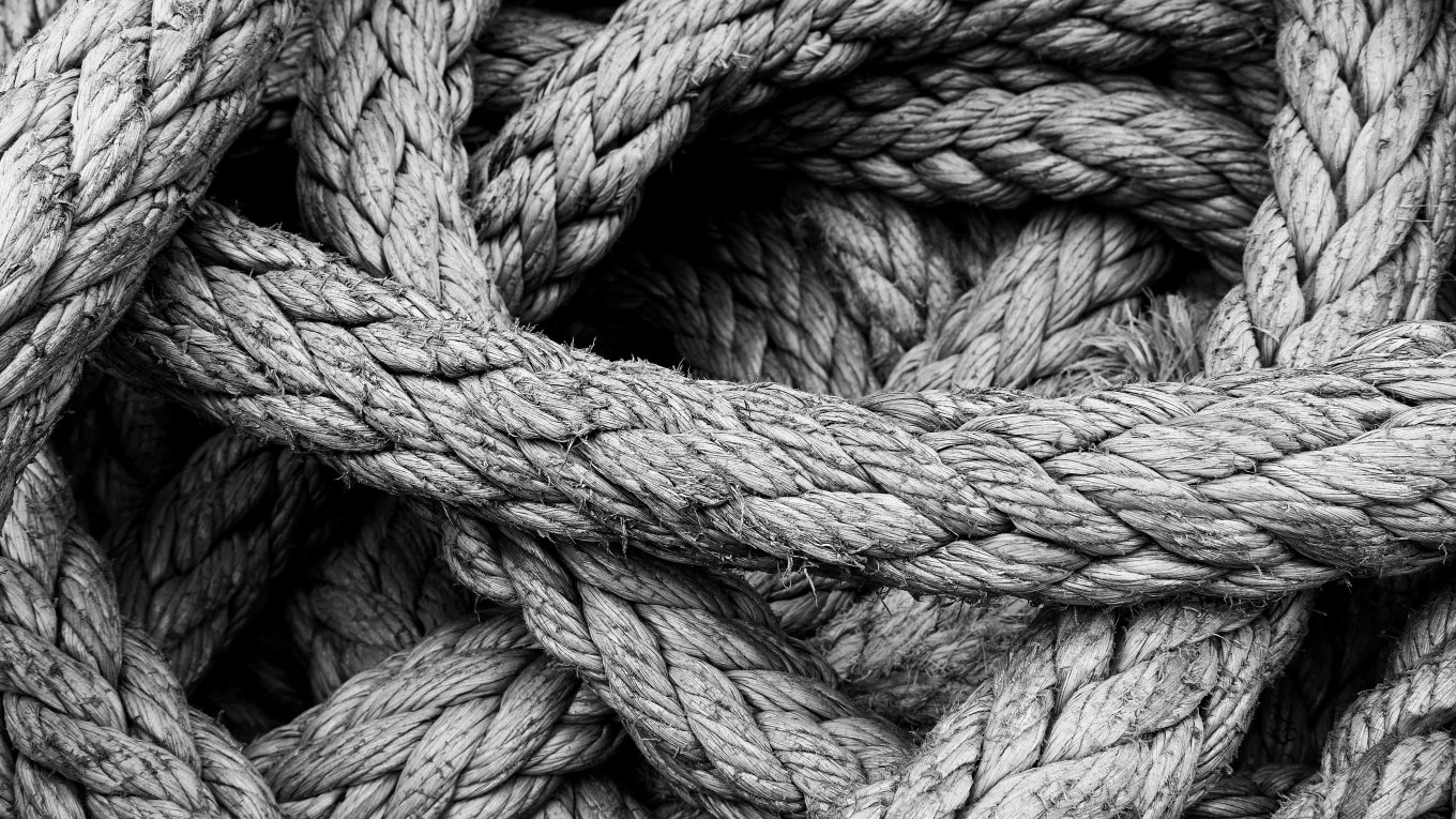 grey scale image of coiled rope