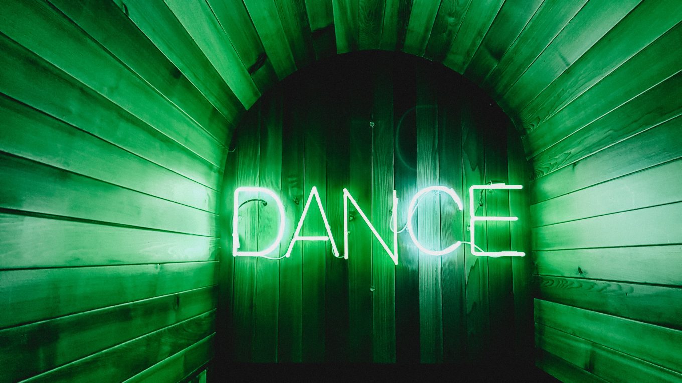 neon lights show word dance