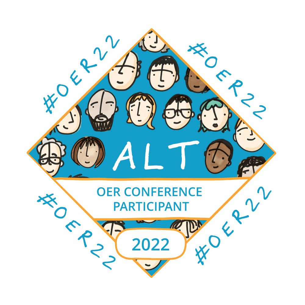diamond shape with a variety of face shapes inside with letters saying ALT OER conference participant