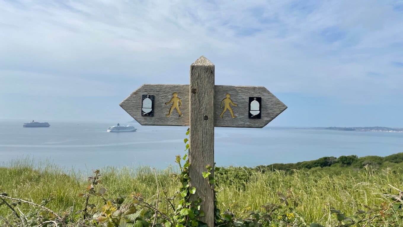 wooden sign post with arrows pointing in two directions
