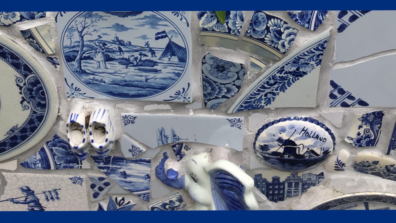 cracked delft pottery in a mosaic