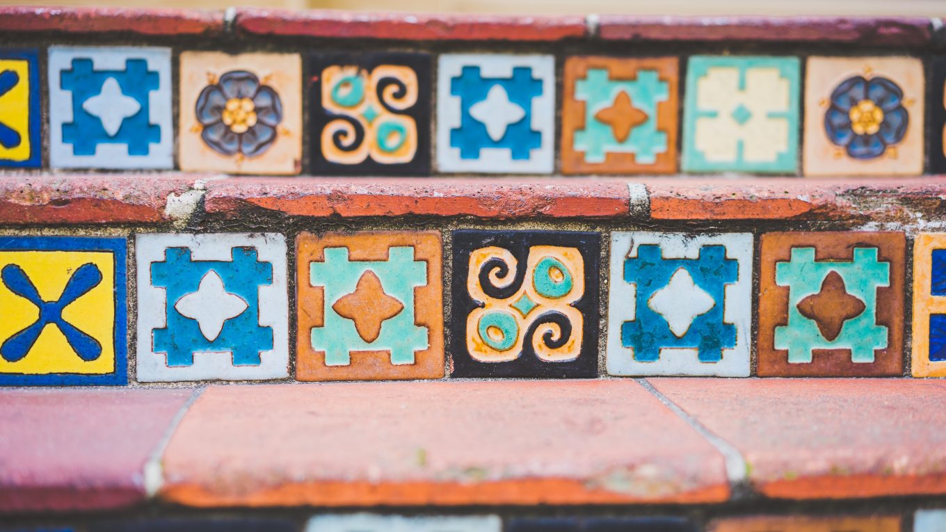 square tiles with shapes inside